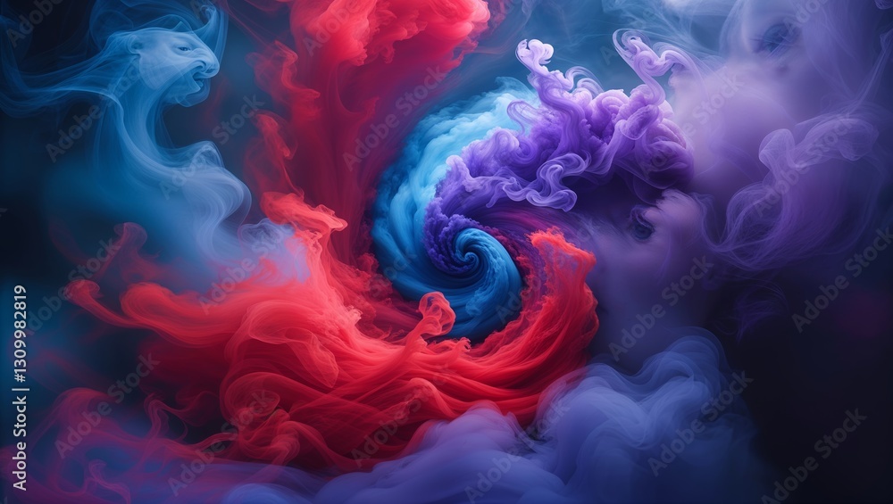 Poster swirling colors create dynamic patterns in an abstract composition of vapor-like textures and forms