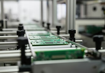 Circuit boards on a production line in a modern manufacturing facility