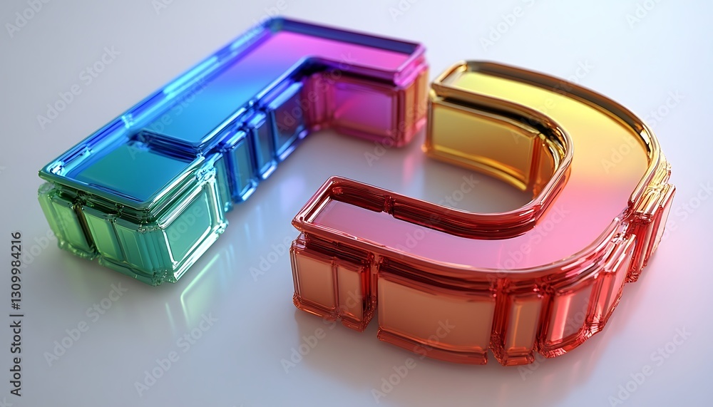 Poster two letters forming a colorful reflection in a clean setting