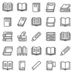 Simple Line Art Icons of Books and Reading Materials