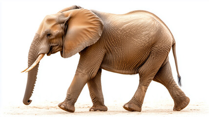 Fototapeta premium Elephant Walking Isolated on White Background 