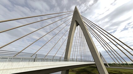 Fototapeta premium Modern cable-stayed bridge spanning river under cloudy sky