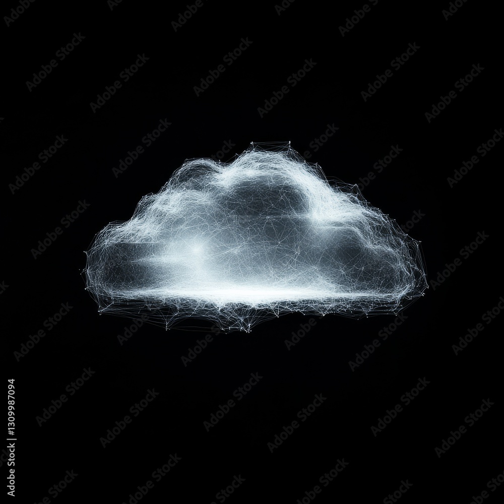 Poster a white symbol representing web 4.0, cloud computing and the internet of things, on a pitch black ba