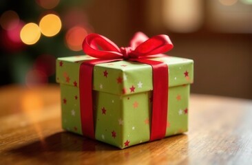 Festive april fools day gift box with colorful ribbon and stars for celebration