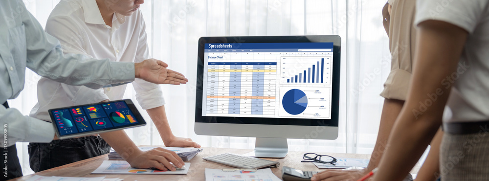 Leinwandbilder Spreadsheet document information financial startup concept. data and graphs in spreadsheet documents for online analysis project dashboard accounting digital brisk