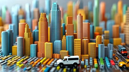 Colorful miniature city model with vehicles - Powered by Adobe