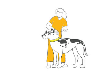 Veterinarian doctor during work concept. Young kind smiling woman veterinarian in white uniform working at office examining ears dog vector illustration