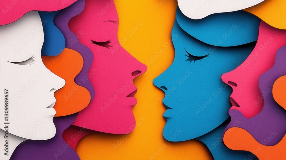 Poster vibrant retro inspired paper art showcasing bold silhouettes and pop art colors for a striking visua