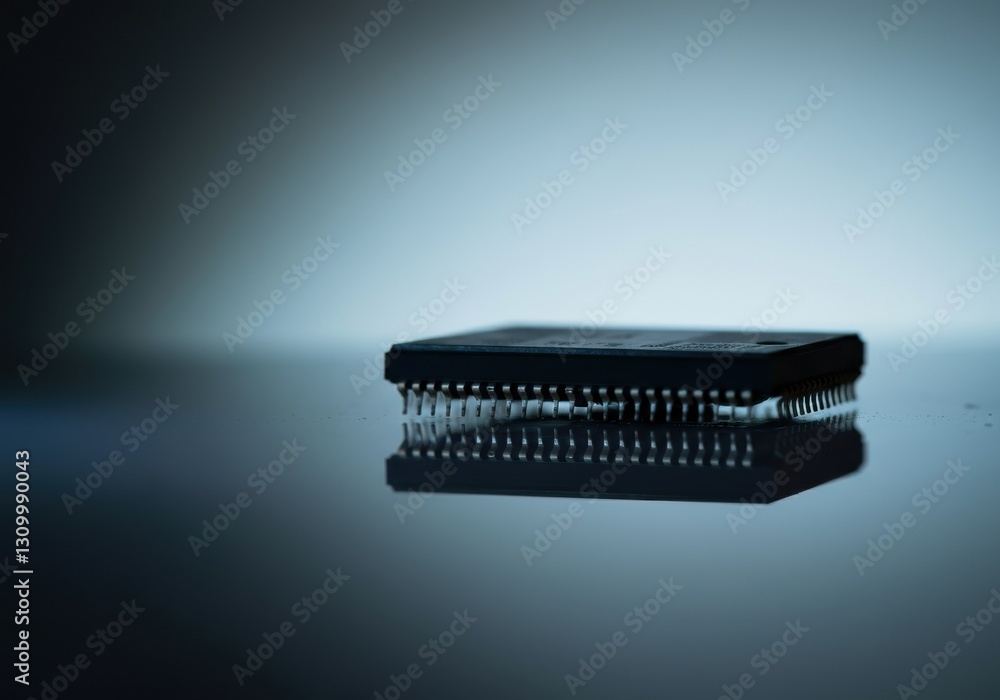 Poster close-up of a microchip reflecting on a smooth surface