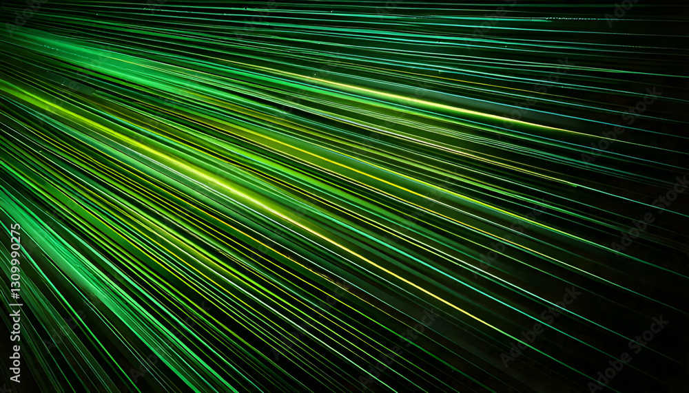 Poster green laser beams creating dynamic lines on dark background