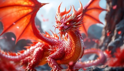 Majestic Crimson Dragon: A Fantasy Realm