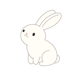 Cute Drawn Easter Bunny Character. Doodle baby Rabbit Kawaii Funny Outline Animal. Happy Easter  Holiday Greeting Card Design Element. White Rabbit Mascot. Greeting Gift Simple Art.