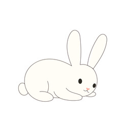 Cute Drawn Easter Bunny Character. Doodle baby Rabbit Kawaii Funny Outline Animal. Happy Easter  Holiday Greeting Card Design Element. White Rabbit Mascot. Greeting Gift Simple Art.