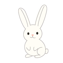 Obraz premium Cute Drawn Easter Bunny Character. Doodle baby Rabbit Kawaii Funny Outline Animal. Happy Easter Holiday Greeting Card Design Element. White Rabbit Mascot. Greeting Gift Simple Art.
