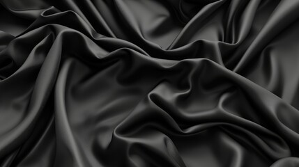 Fototapeta premium Smooth black silk fabric background with gentle wrinkles