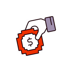 Hand Giving Coin Pixel Icon for In-Game Gifts and Crypto Airdrops