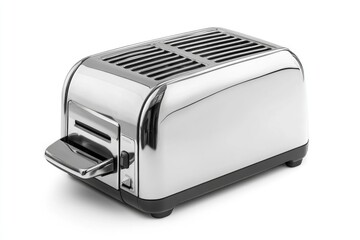 Sleek Chrome Toaster: Isolated Closeup on White Background for Breakfast or Meal Preparation