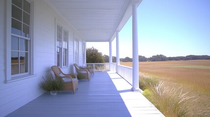 White Southern Porch Overlooking Fields