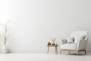 Modern interior living room has armchair and decorative accessories against wall rendering- 3D white