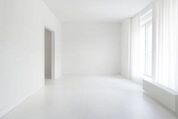 Obraz premium Modern Scandinavian and minimalist living room interior. White empty room. Scandinavian interior design. Home Nordic interior