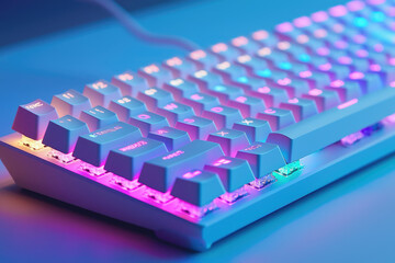 Obraz premium A vibrant, white mechanical keyboard with RGB backlighting, showcasing its modern design and customizable features.