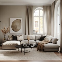 A modern and cozy living room with natural light and decor