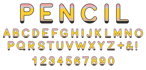 School Pencil Alphabet Letter and Number Clipart Set