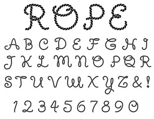 Decorative Rope Alphabet Letter and Number Silhouette Stamp Clipart - Isolated on a Transparent Background