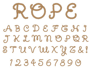 Decorative Rope Alphabet Letter and Number Clipart - Color Brown Set on a Transparent Background 