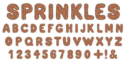 Decorative Birthday Sprinkle Alphabet Letter and Number Clipart Set - Cartoon Chocolate Donut Dessert Theme