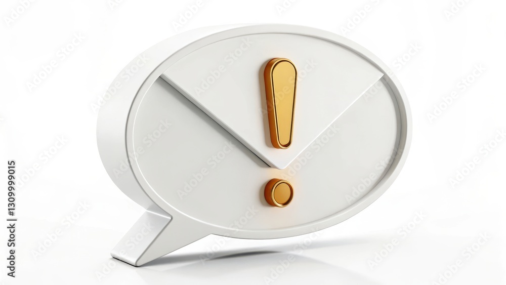 Poster message alert icon: a stylized 3d rendering of a speech bubble containing an exclamation mark, symbo