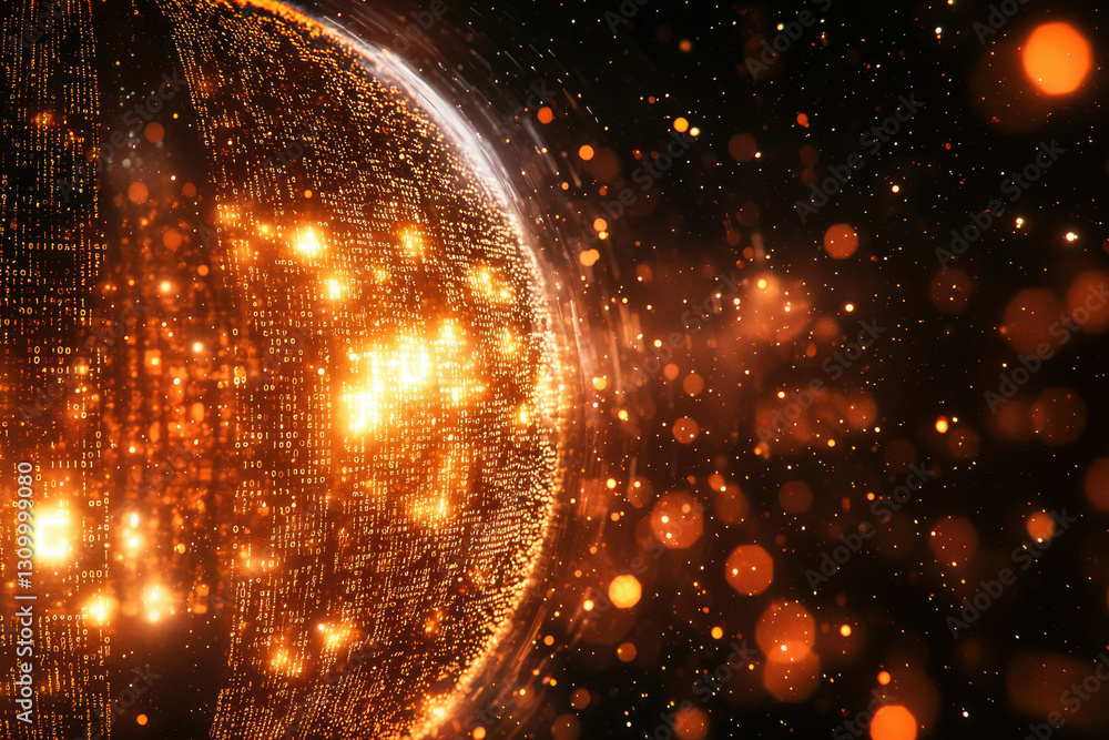 Poster A glowing digital Earth, binary code swirling across its surface, representing global connectivity and data flow.