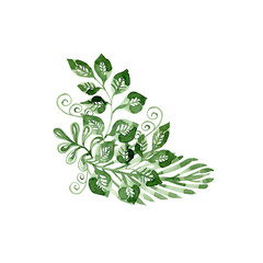 Elegant elements, composition with luxurious green foliage for your inspiration for invitation decor and other themed designs. Isolated on a white background.