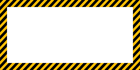 Blank under construction, caution, warning, stop, halt template with black yellow tape. Safety, police sign, do not cross, security warning zone blank space for text or message. Vector Illustration.
