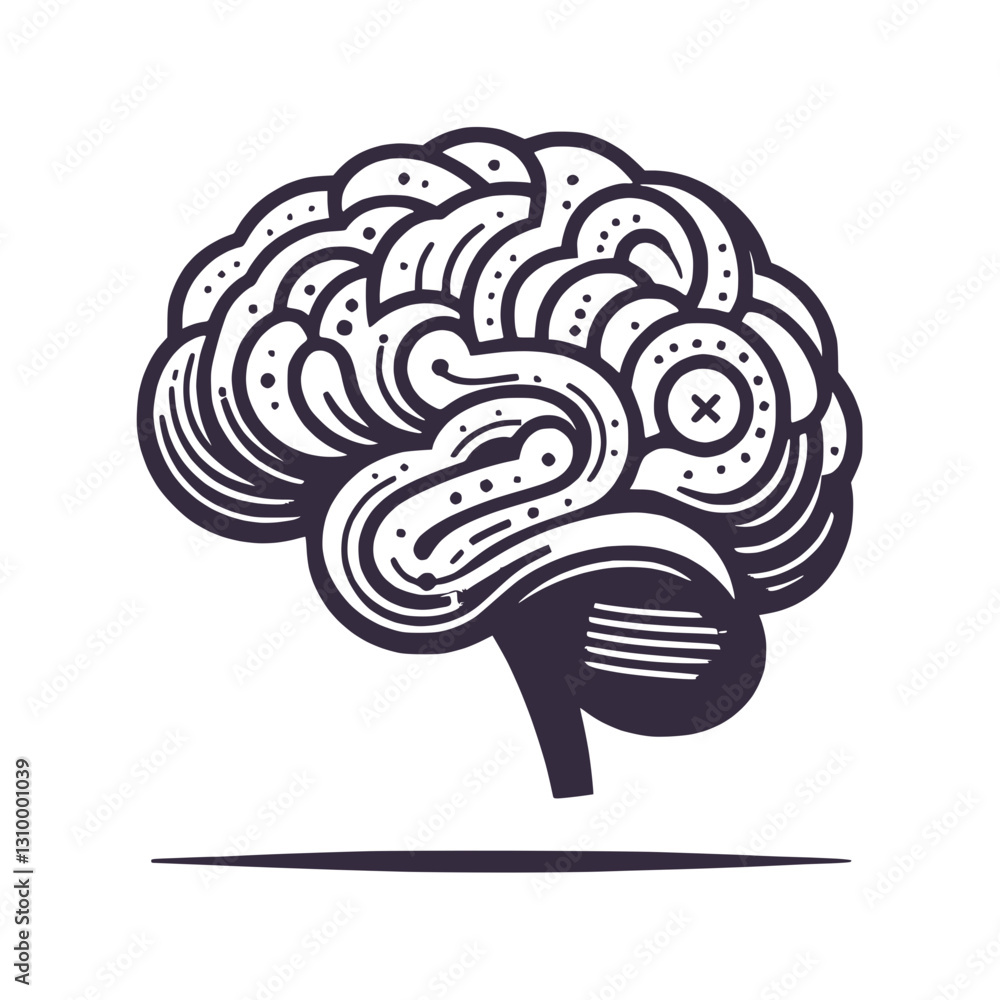 Poster stylized brain icon with intricate patterns representing creativity and thought