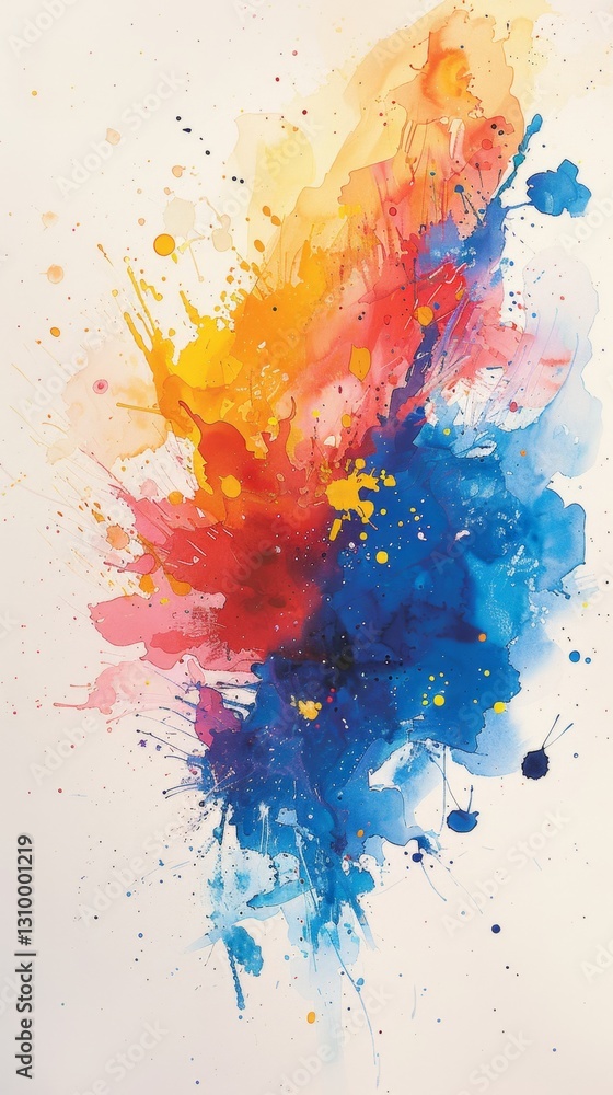 Poster vibrant abstract watercolor artwork showcasing dynamic splashes of color in a stunning blend of shad