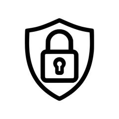 Shield with padlock icon in solid black representing security and protection
