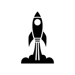 Rocket icon in solid black representing launch and innovation
