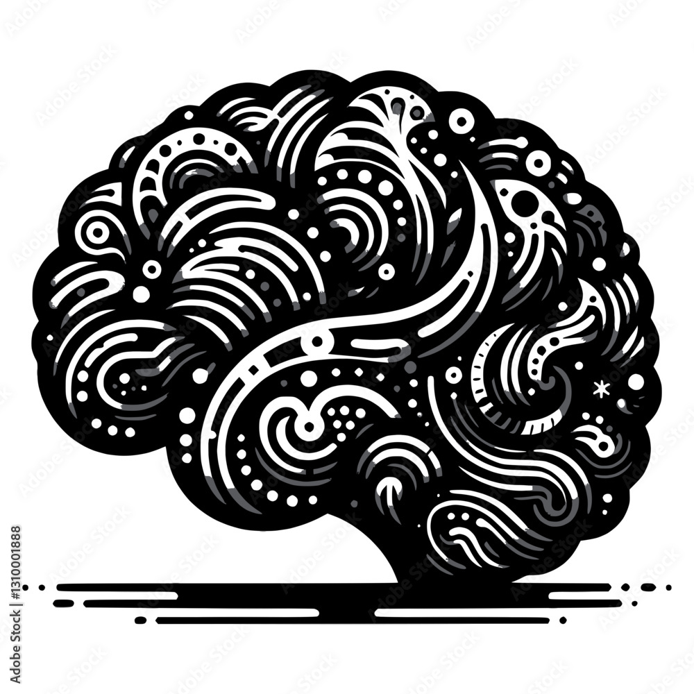 Poster Stylized brain icon with creative swirling patterns representing imagination and intelligence