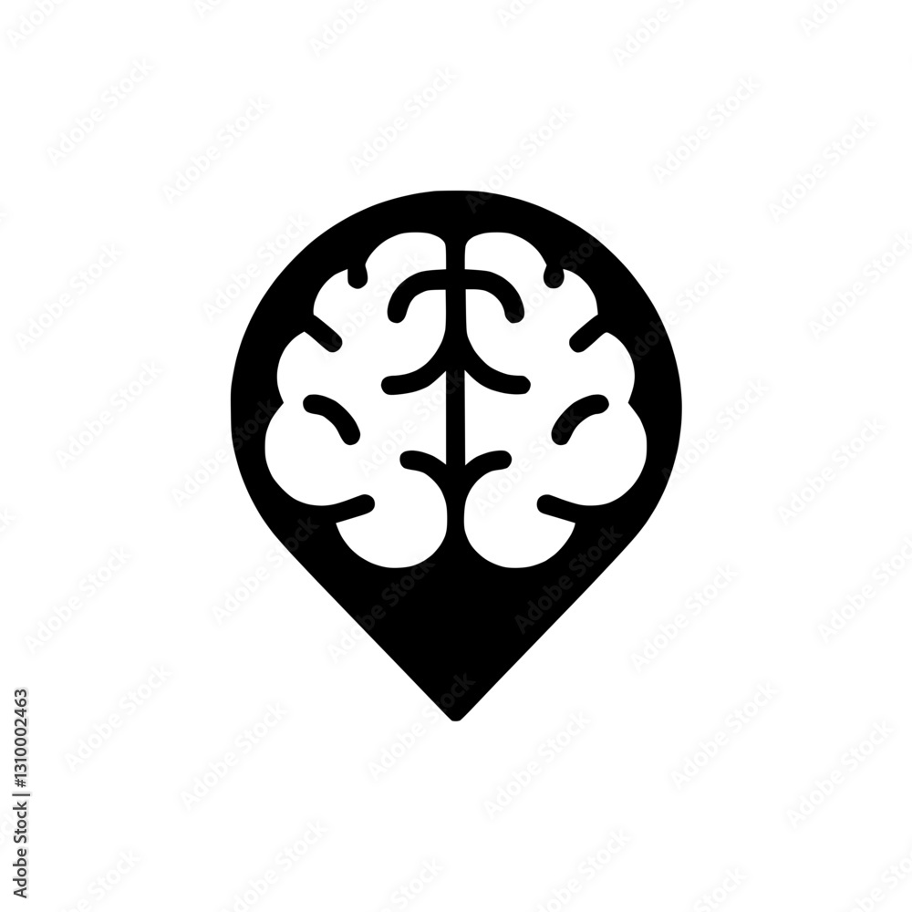 Poster brain icon in a location pin shape representing knowledge and learning