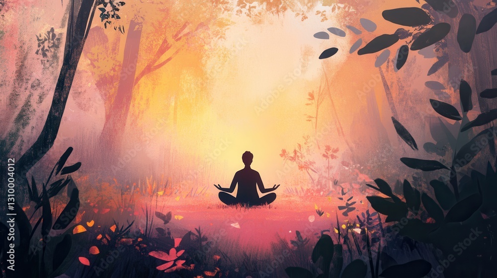 Poster meditation in nature with soft natural light creating a peaceful ambiance during a serene moment of 