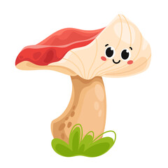 Cute cartoon red mushroom. Vector illustration on white background. For prints, fabric, publications, games.