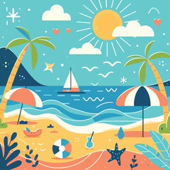 Obraz premium A flat vector illustration representing summer, Flat Vector Style, Simple Design,