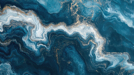 Abstract blue and gold marbled texture with fluid wave patterns