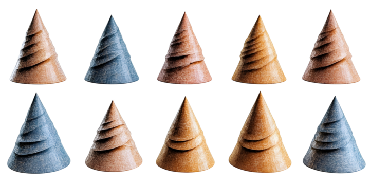 Set of cones isolated on a transparent background. Generative AI.