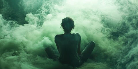 Obraz premium Woman Sitting in Smoke Cloud