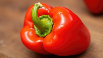 Vibrant single red bell pepper, glossy skin, stem intact, background, pepper