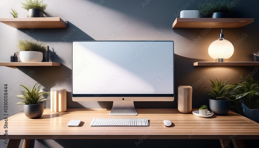 Poster futuristic computer monitor showcasing modern design elements, radiating elegance and precision in a