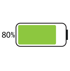 battery 100,80,75,50,25,20,0 percent full sign on white background 