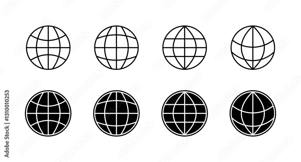 Poster flat linear icons set - globe and grid designs vector illustration.